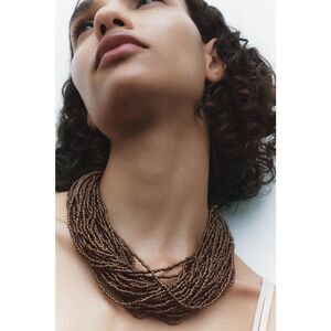 Zara Multi-Strand Seed Bead Necklace in Brown